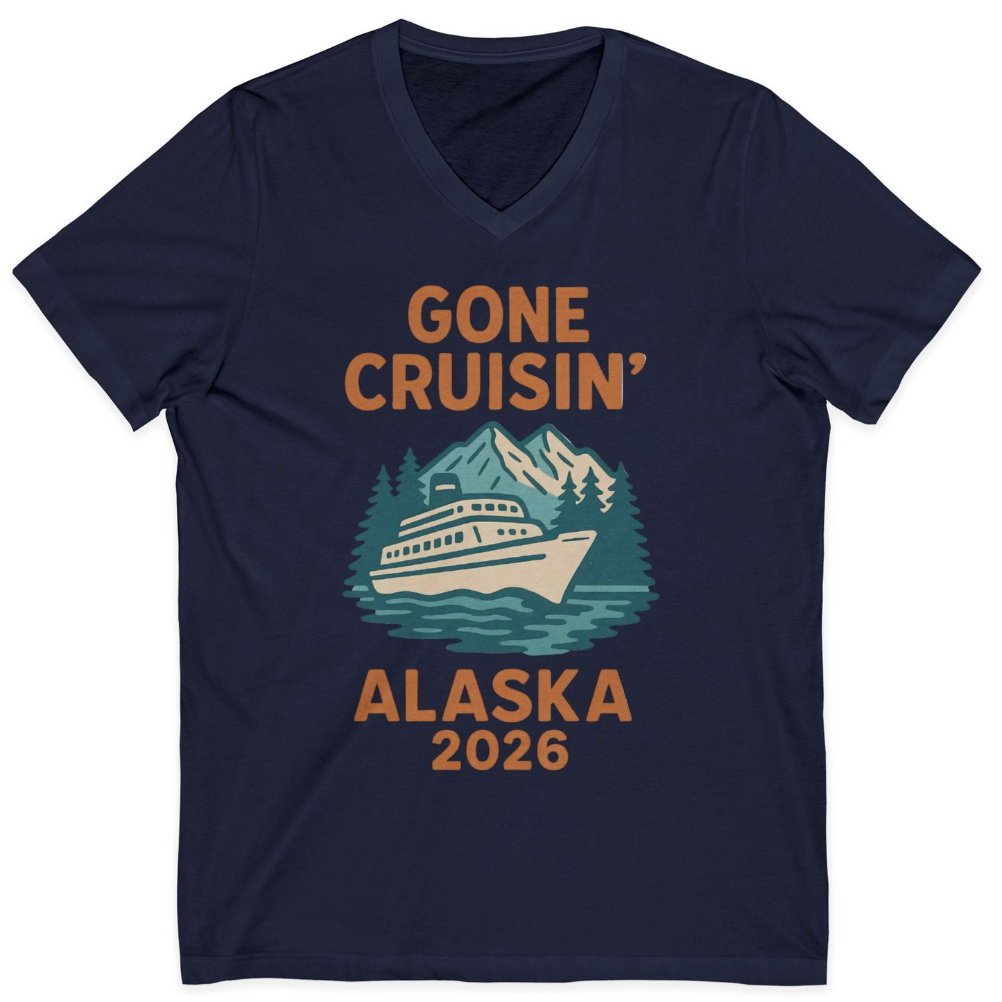 Gone Cruisin Alaska 2026 Retro Cruise Ship Nature Scenery Shirt — V-Neck V-Neck Shirt – Alaska Cruise Shirts