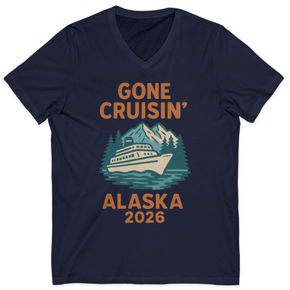 Gone Cruisin Alaska 2026 Retro Cruise Ship Nature Scenery Shirt — V-Neck V-Neck Shirt – Alaska Cruise Shirts