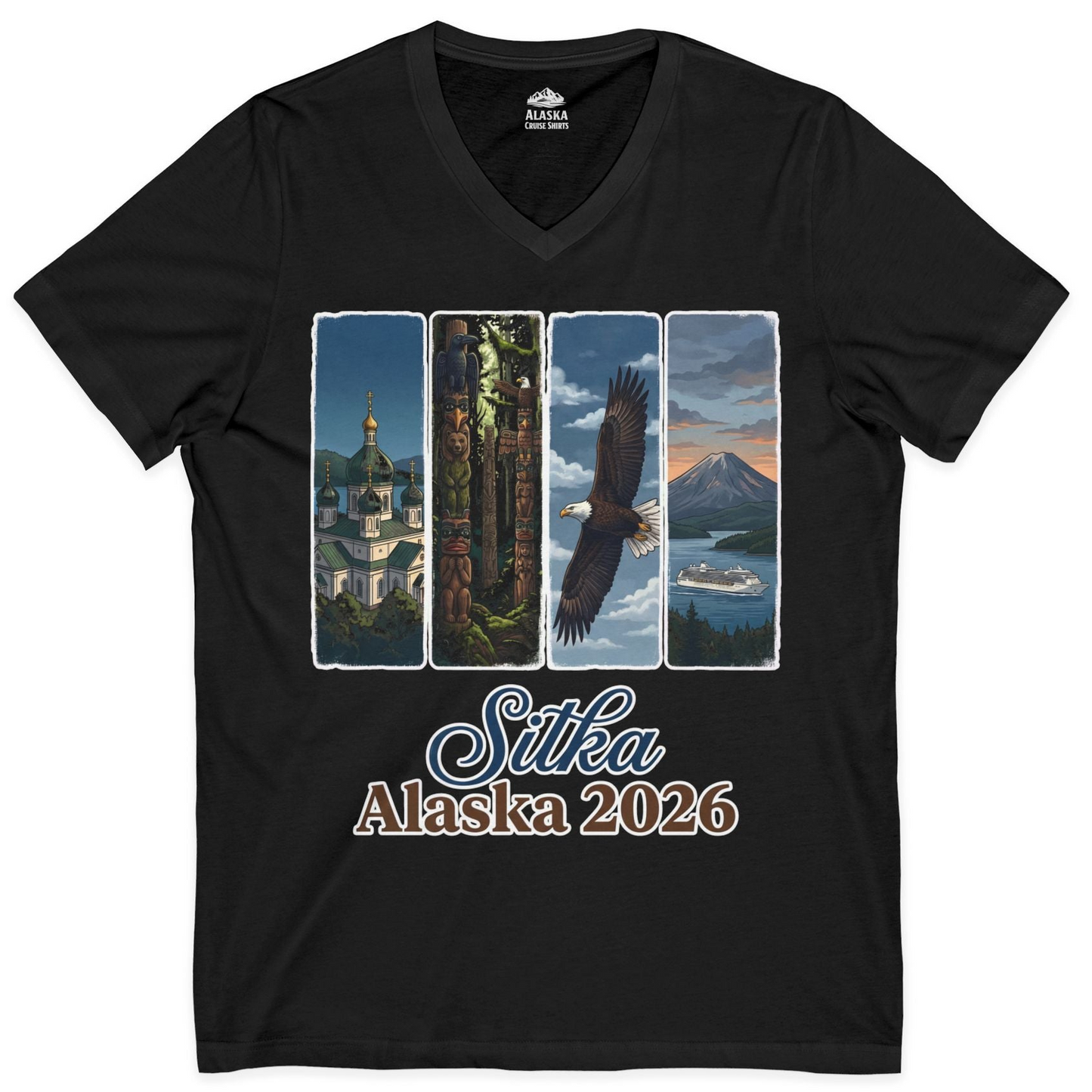 Sitka Alaska 2026 Cruise and Wildlife Souvenir Graphic Shirt — V-Neck V-Neck Shirt – Alaska Cruise Shirts