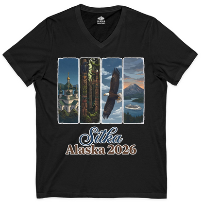 Sitka Alaska 2026 Cruise and Wildlife Souvenir Graphic Shirt — V-Neck V-Neck Shirt – Alaska Cruise Shirts