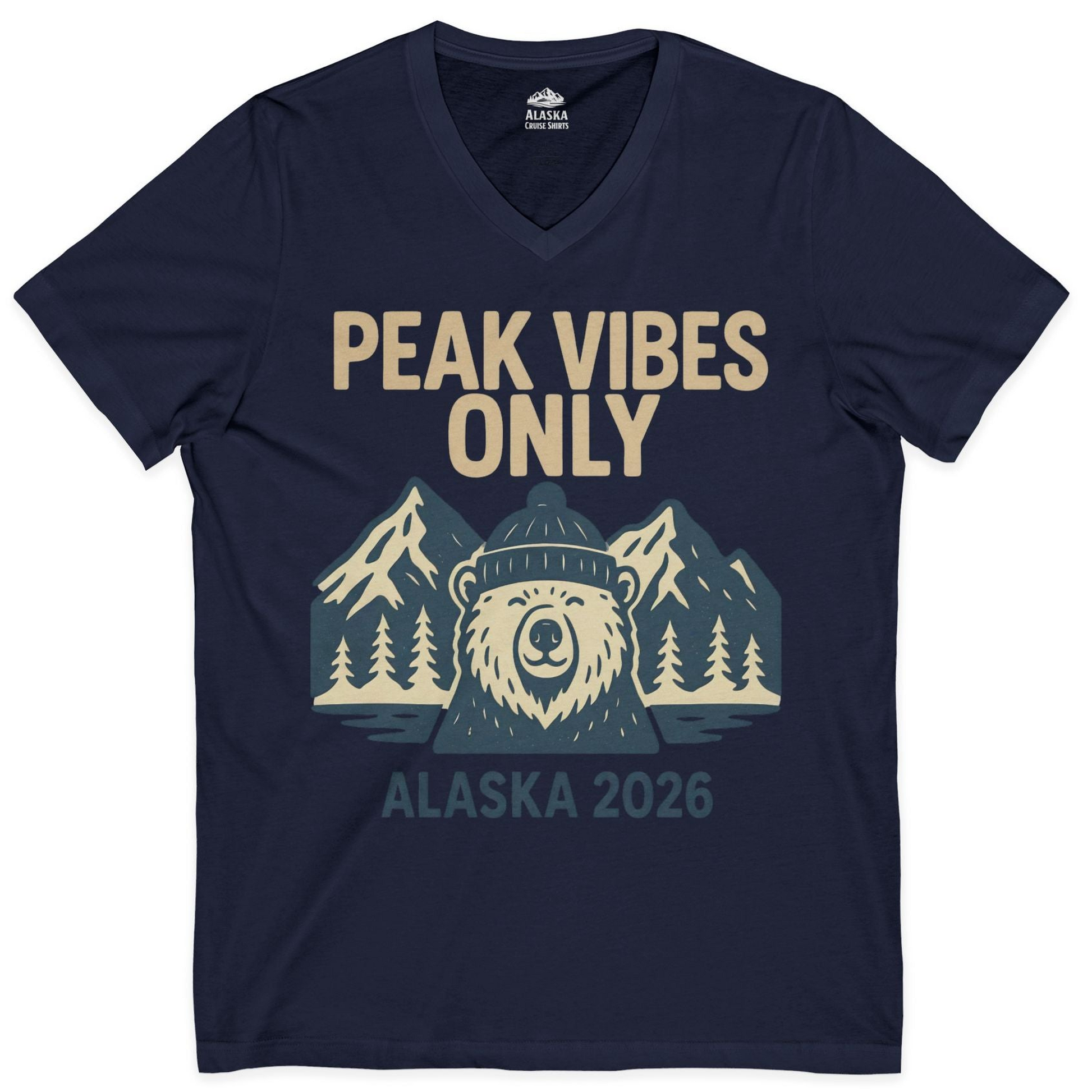 Alaska 2026 Mountain Adventure Bear V-Neck Shirt – Alaska Cruise Shirts