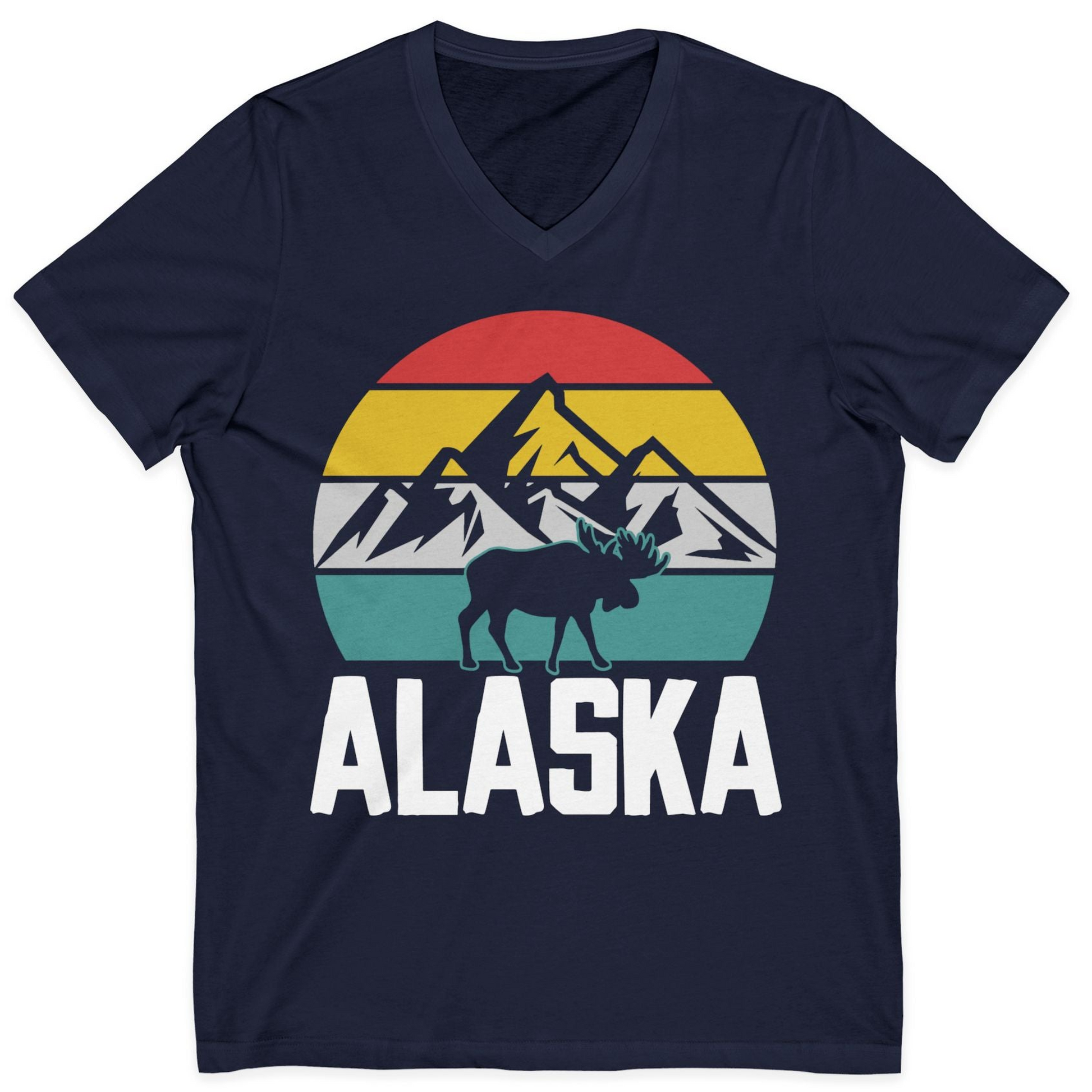 Retro Alaska Moose Silhouette Shirt V-Neck Shirt – Alaska Cruise Shirts