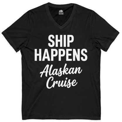 Ship Happens Alaska Cruise Funny Vacation Group Shirt — V-Neck V-Neck Shirt – Alaska Cruise Shirts