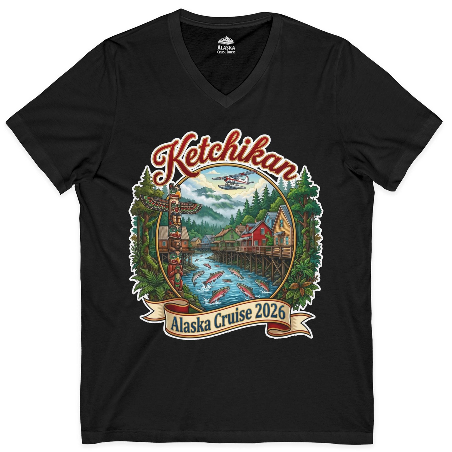 Ketchikan Alaska Cruise 2026 Vintage Souvenir Vacation Shirt — V-Neck V-Neck Shirt – Alaska Cruise Shirts