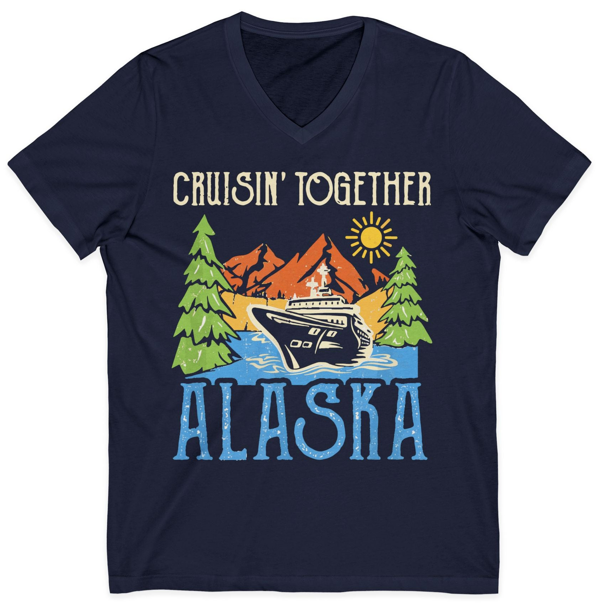 Alaska Cruise Adventure Nature Landscape Retro Family Shirt — V-Neck V-Neck Shirt – Alaska Cruise Shirts