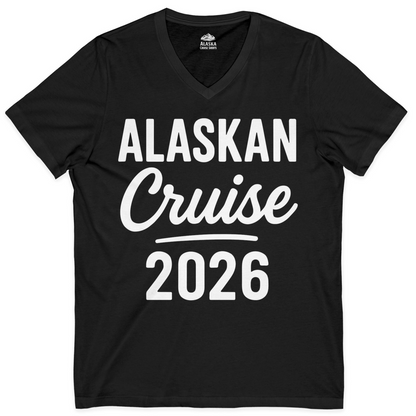 Alaskan Cruise 2026 Bold Script Vacation Group Travel Shirt — V-Neck V-Neck Shirt – Alaska Cruise Shirts