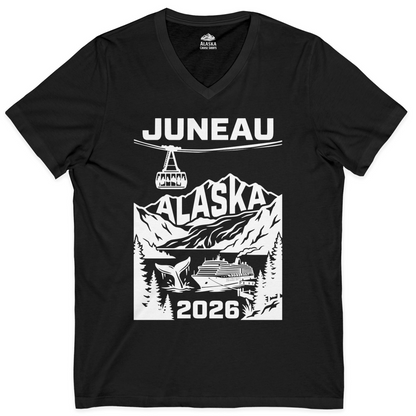 Juneau Alaska Cruise 2026 Scenic Whale and Cable Car Shirt — V-Neck V-Neck Shirt – Alaska Cruise Shirts
