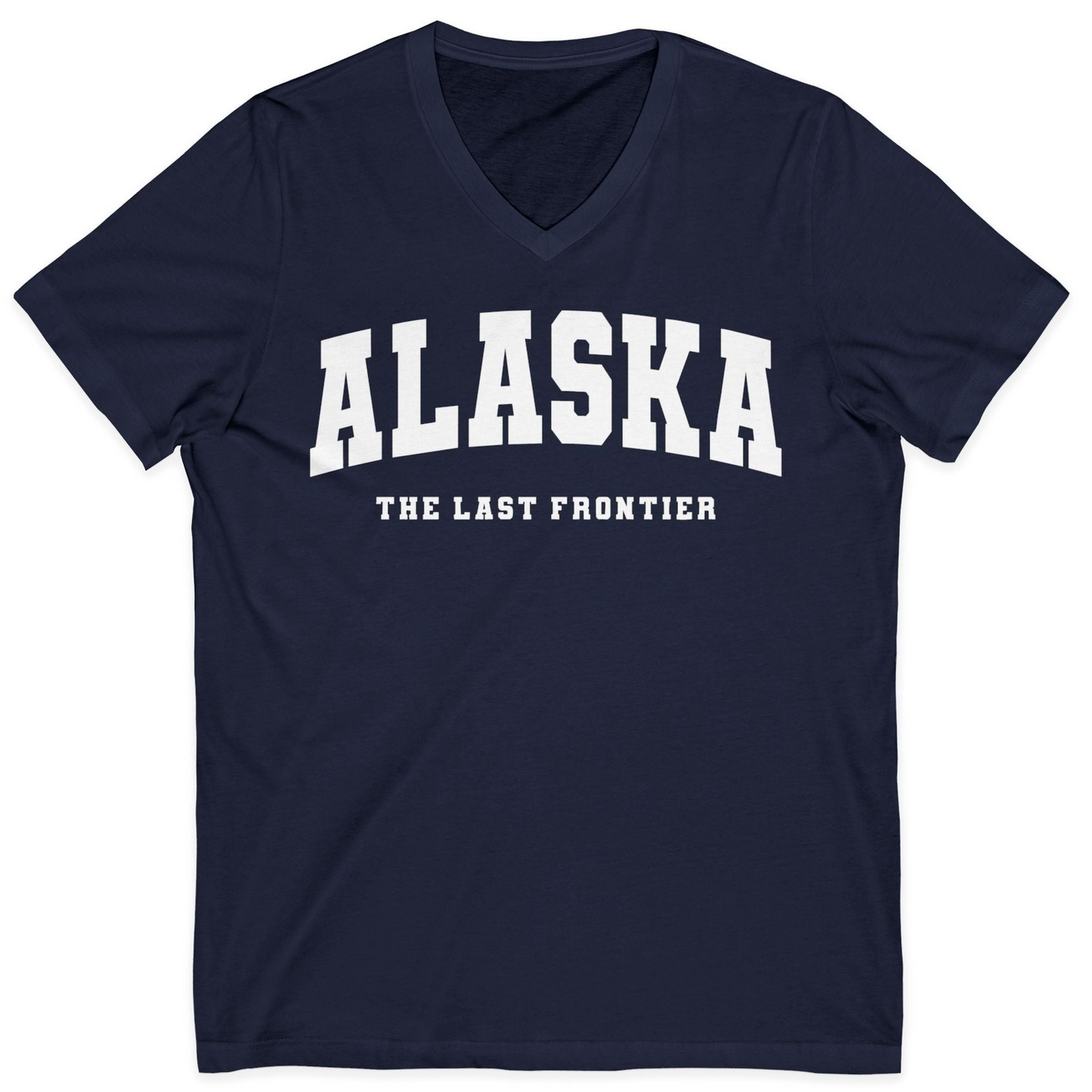Alaska The Last Frontier Bold Collegiate Vintage State Pride Shirt — V-Neck V-Neck Shirt – Alaska Cruise Shirts