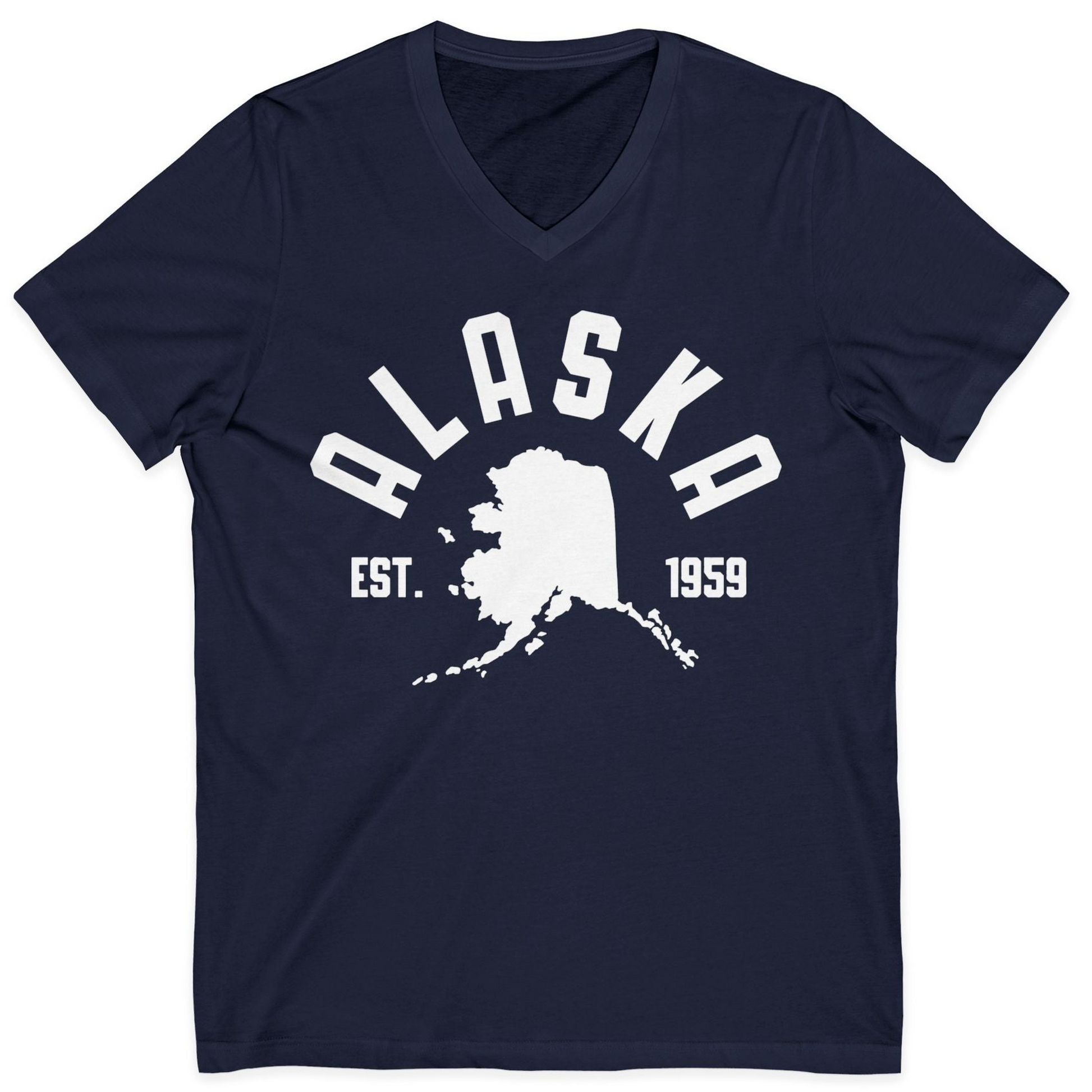 Vintage Alaska State Outline Est 1959 Retro Collegiate Shirt — V-Neck V-Neck Shirt – Alaska Cruise Shirts