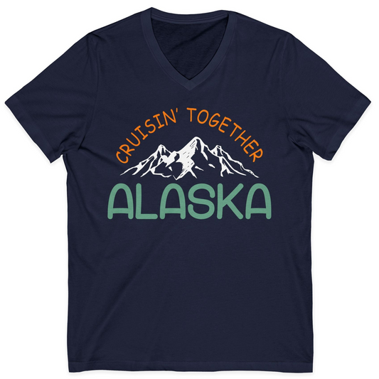 Cruisin Together Alaska Mountain Adventure Cruise Graphic Shirt — V-Neck V-Neck Shirt – Alaska Cruise Shirts