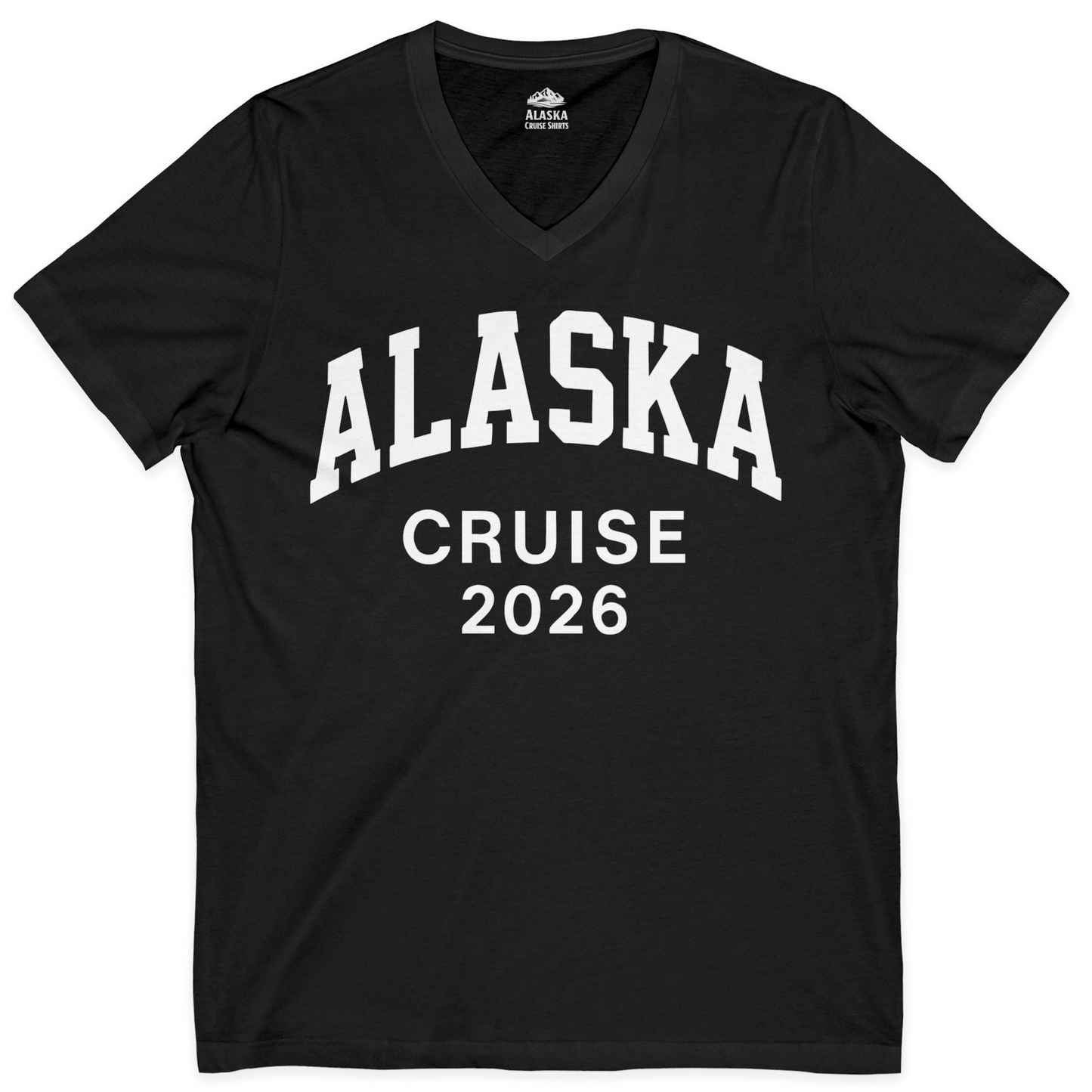 Alaska Cruise 2026 Bold Collegiate Vacation Travel Shirt — V-Neck V-Neck Shirt – Alaska Cruise Shirts