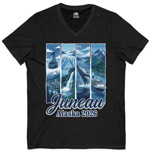 Juneau Alaska 2026 Cruise and Nature Souvenir Shirt — V-Neck V-Neck Shirt – Alaska Cruise Shirts