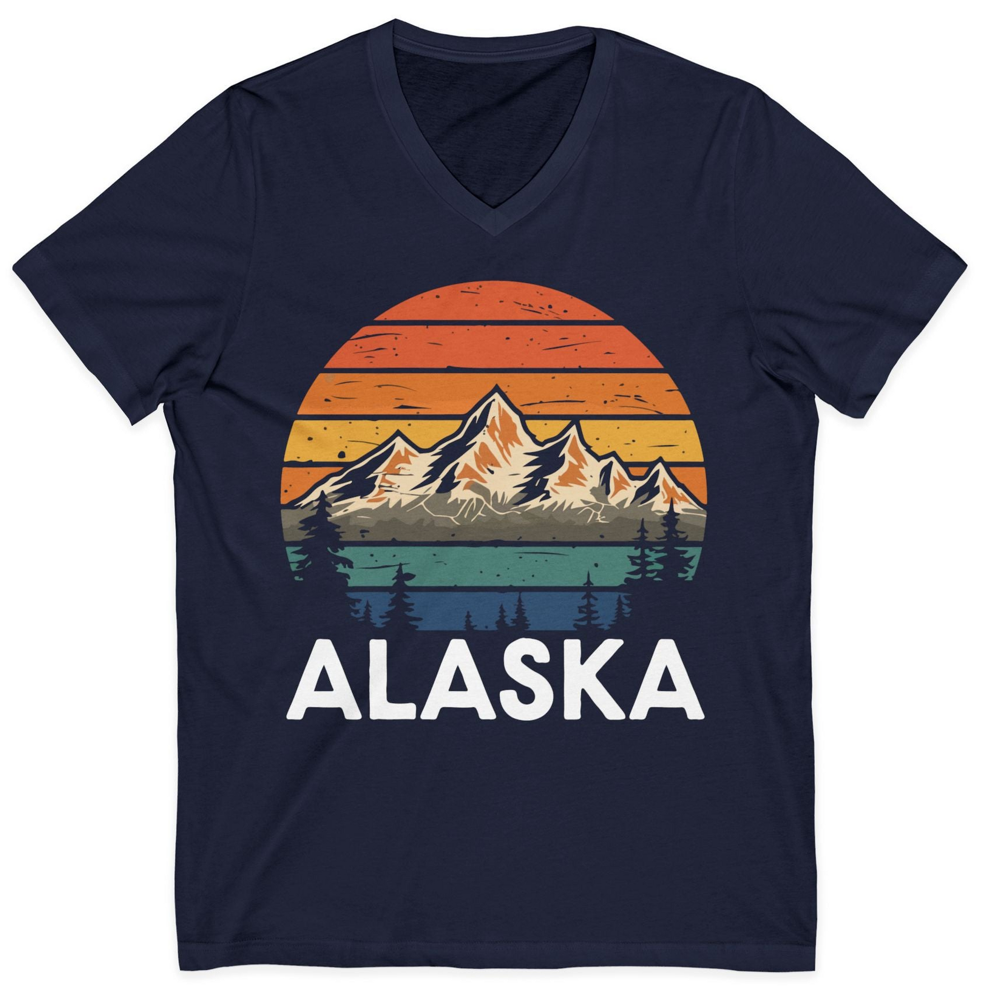 Retro Alaska Mountain Scenery Shirt V-Neck Shirt – Alaska Cruise Shirts