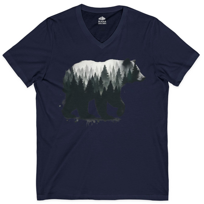 Bear Silhouette Forest Double Exposure Shirt V-Neck Shirt – Alaska Cruise Shirts