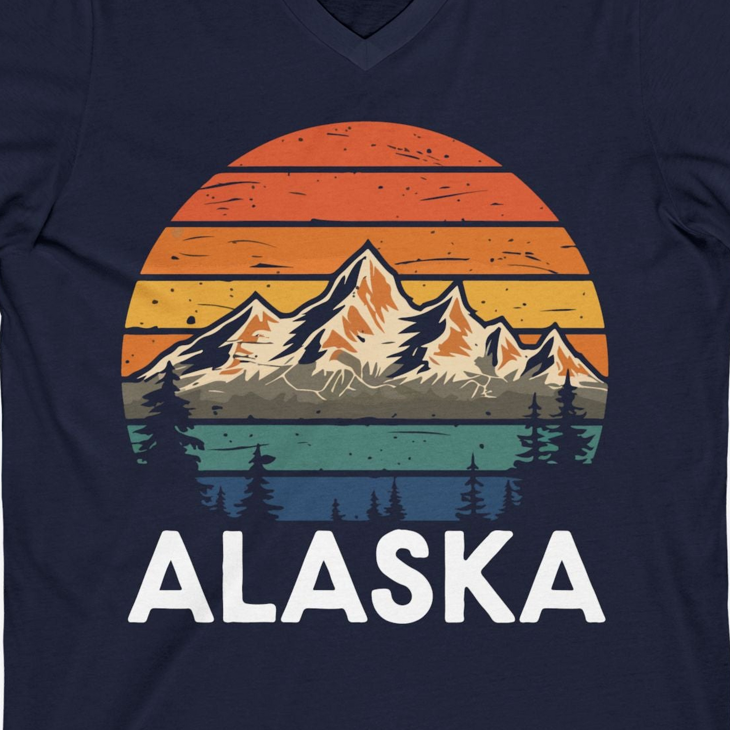Retro Alaska Mountain Scenery Shirt V-Neck Shirt – Alaska Cruise Shirts Close Up