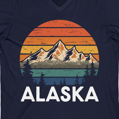 Retro Alaska Mountain Scenery Shirt V-Neck Shirt – Alaska Cruise Shirts Close Up