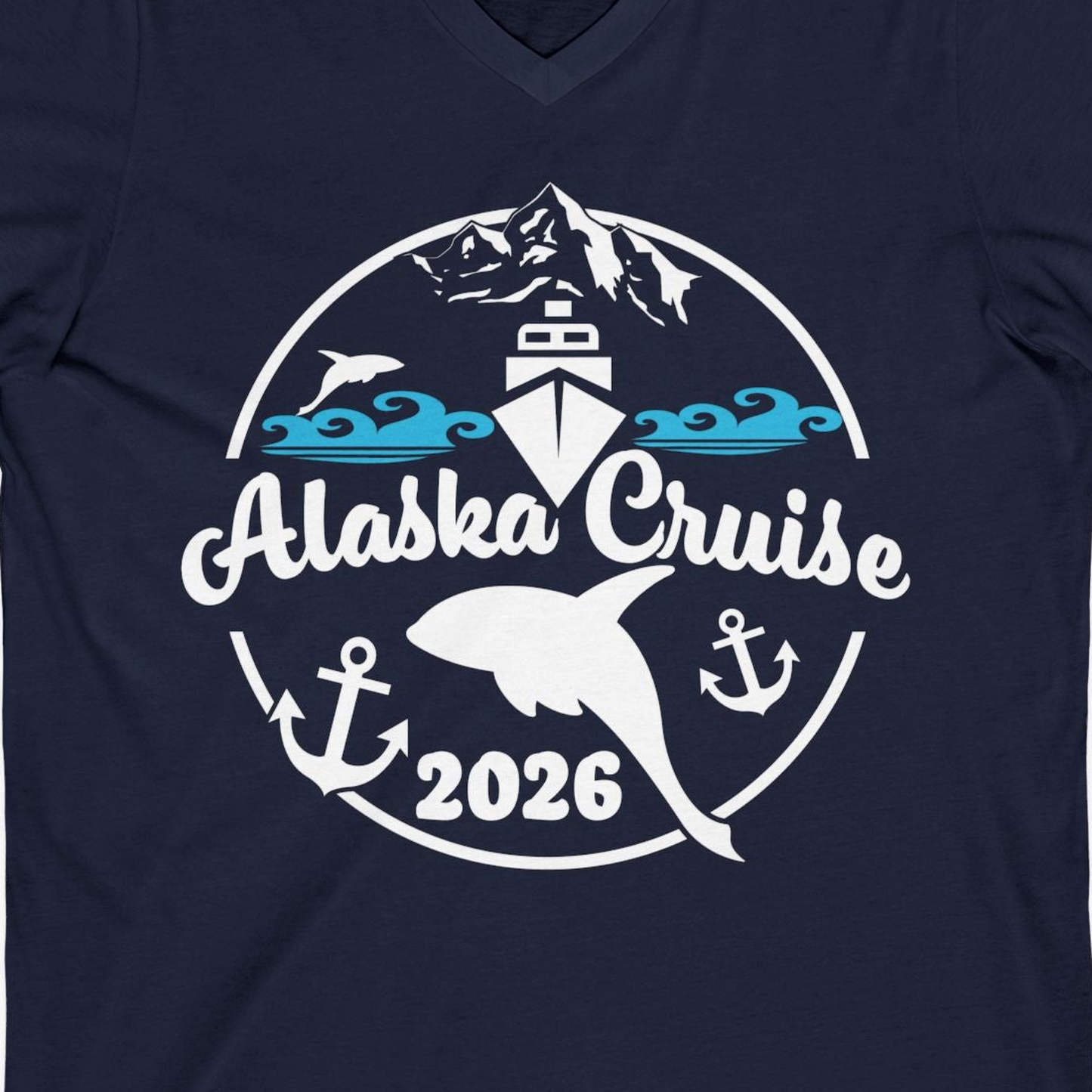 Alaska Cruise 2026 Shirt V-Neck Shirt – Alaska Cruise Shirts Close Up