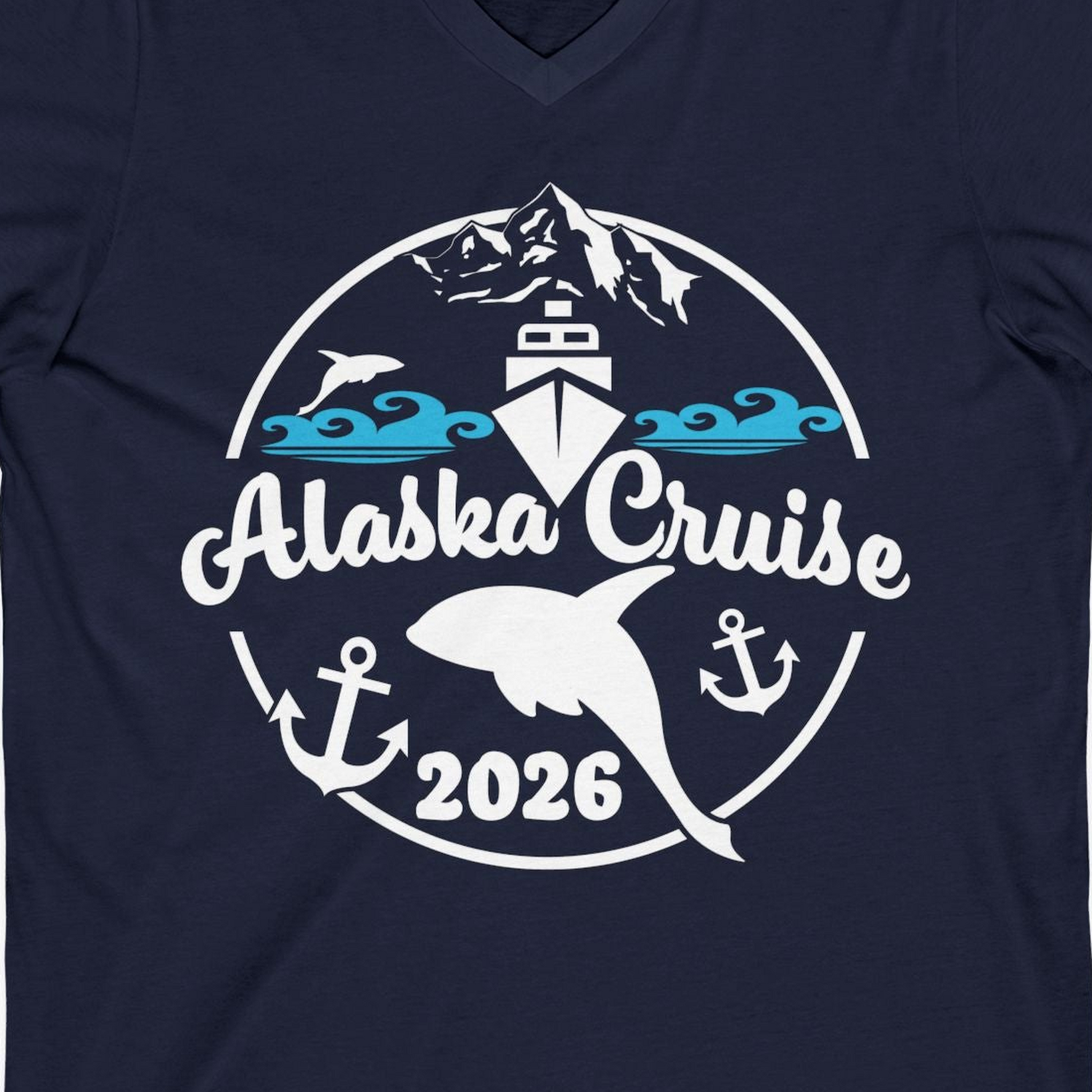 Alaska Cruise 2026 Shirt V-Neck Shirt – Alaska Cruise Shirts Close Up