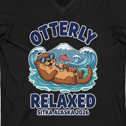 Otterly Relaxed Sitka Alaska 2026 Vacation Souvenir Shirt — V-Neck V-Neck Shirt – Alaska Cruise Shirts Close Up