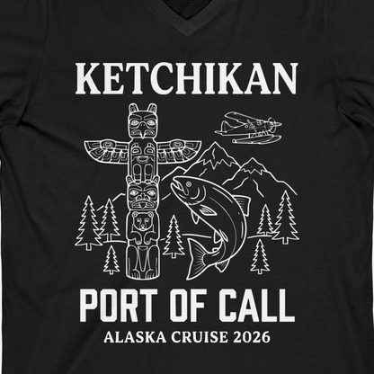 Ketchikan Alaska Cruise Port of Call Totem Wildlife Adventure Shirt — V-Neck V-Neck Shirt – Alaska Cruise Shirts Close Up
