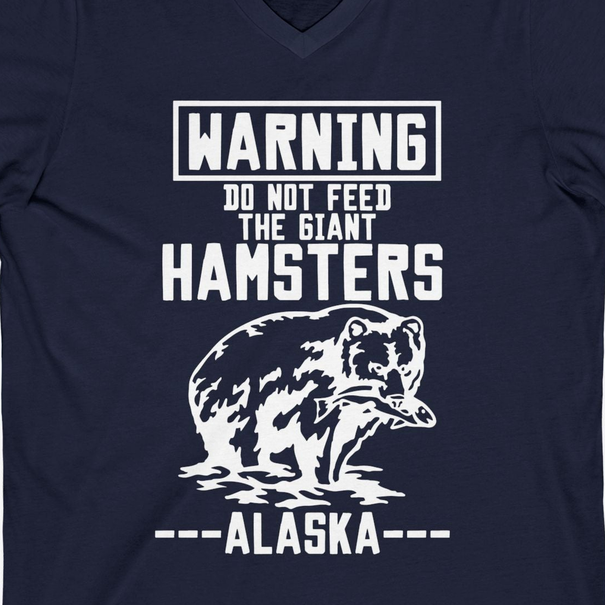 Funny Alaska Bear Warning Sign Shirt V-Neck Shirt – Alaska Cruise Shirts Close Up