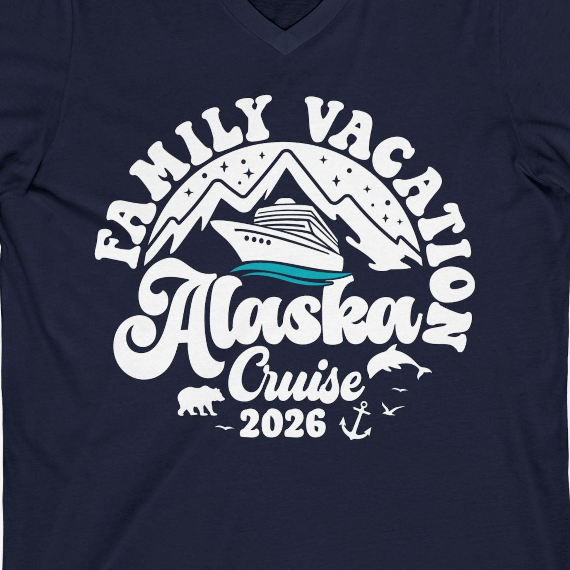 Alaska Family Cruise Shirt V-Neck Shirt – Alaska Cruise Shirts Close Up