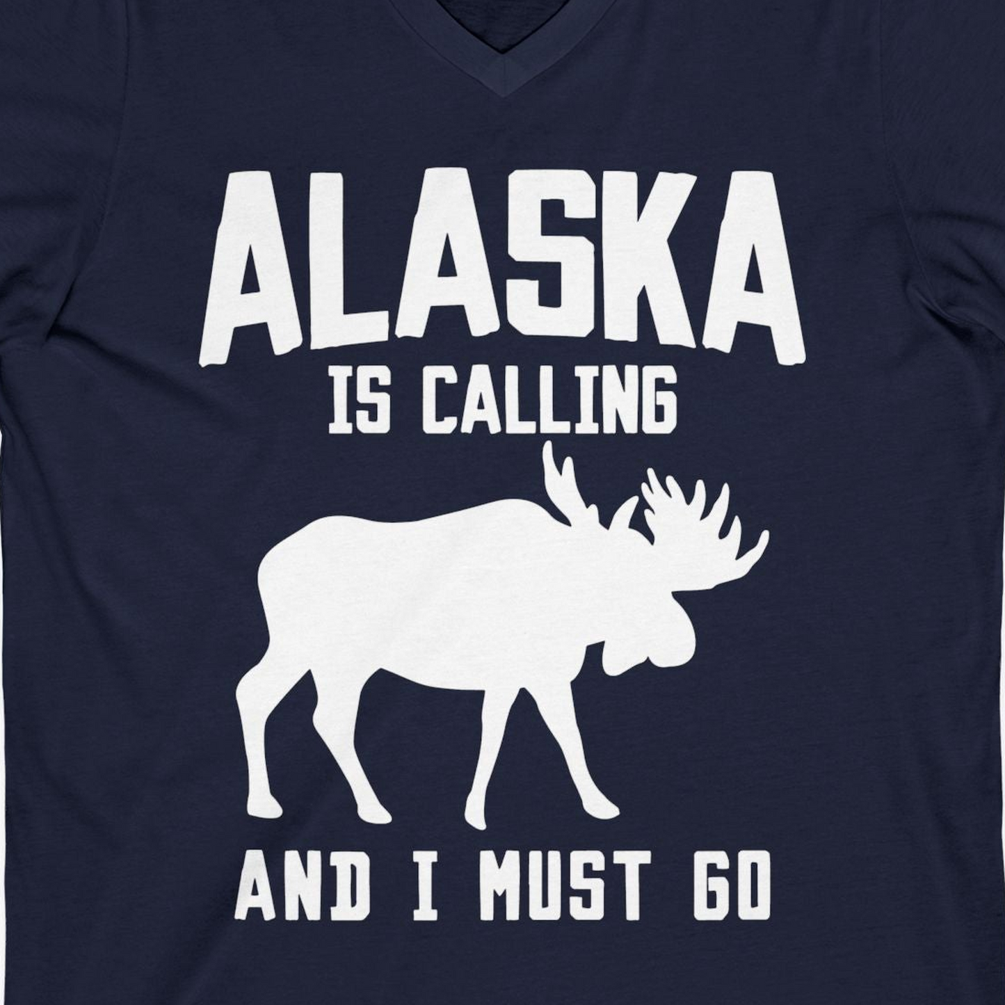 Alaska Is Calling Moose Silhouette Shirt V-Neck Shirt – Alaska Cruise Shirts Close Up