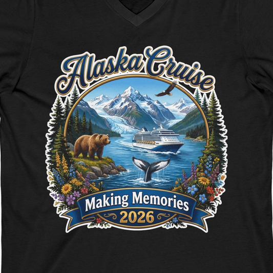 Alaska Cruise 2026 Making Memories Nature Travel Shirt — V-Neck V-Neck Shirt – Alaska Cruise Shirts Close Up