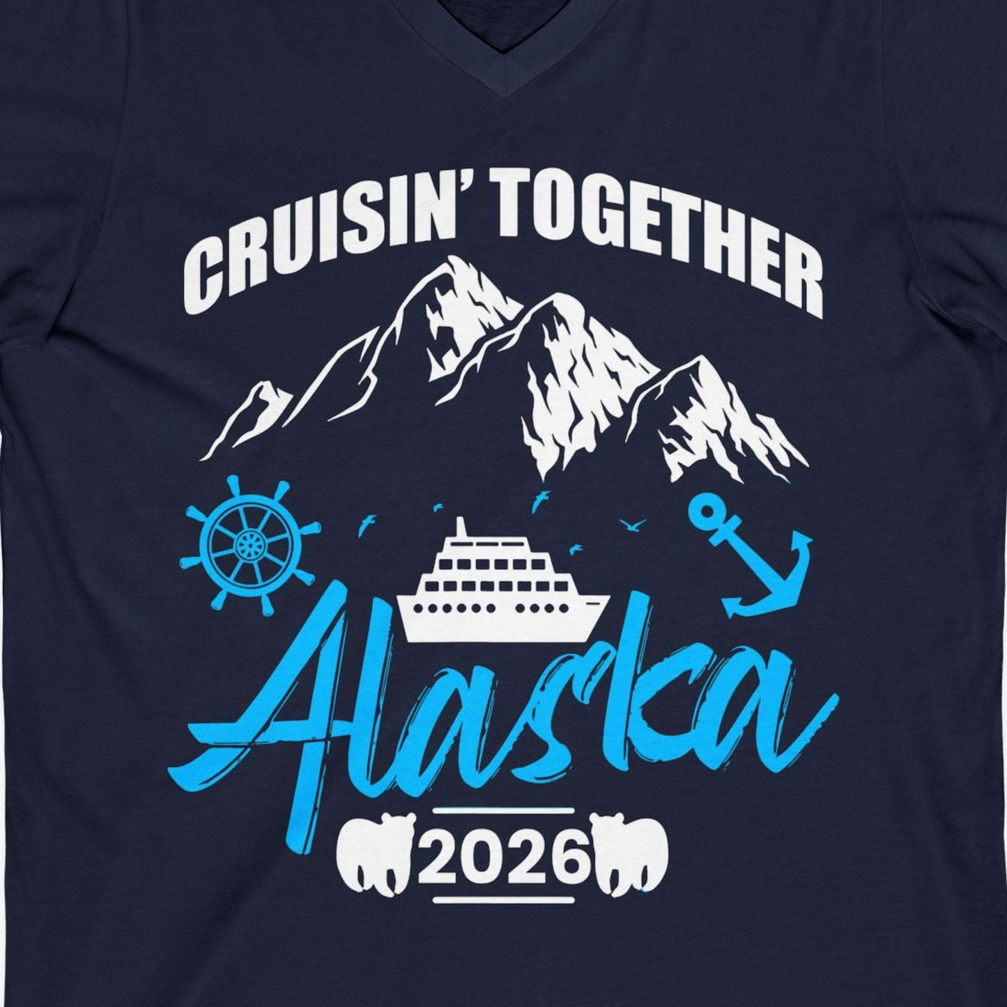 Alaska Cruise Group Adventure Shirt V-Neck Shirt – Alaska Cruise Shirts Close Up