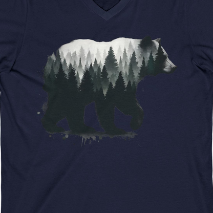 Bear Silhouette Forest Double Exposure Shirt V-Neck Shirt – Alaska Cruise Shirts Close Up