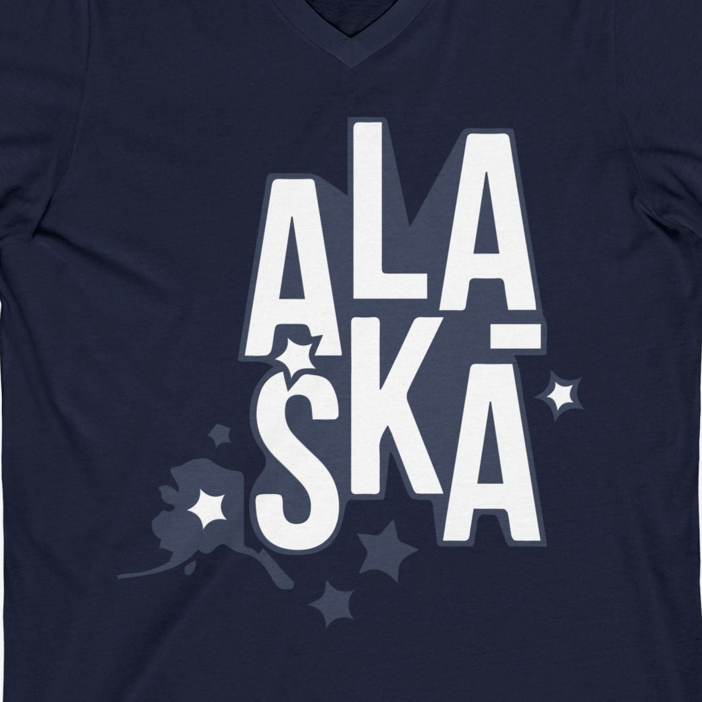 Alaska Stars Bold Typography Shirt V-Neck Shirt – Alaska Cruise Shirts Close Up