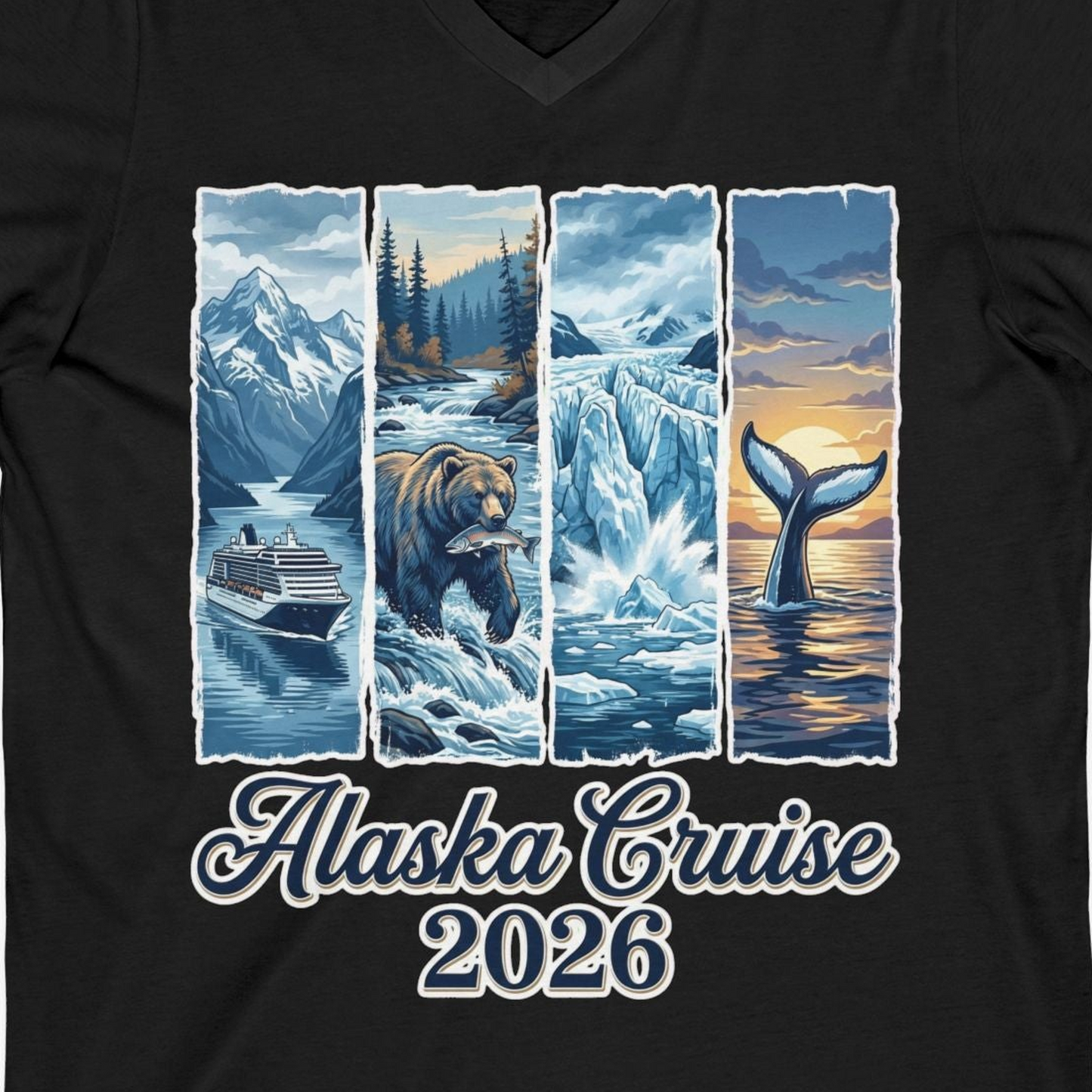 Alaska Cruise 2026 Scenic Wildlife Adventure Souvenir Shirt — V-Neck V-Neck Shirt – Alaska Cruise Shirts Close Up