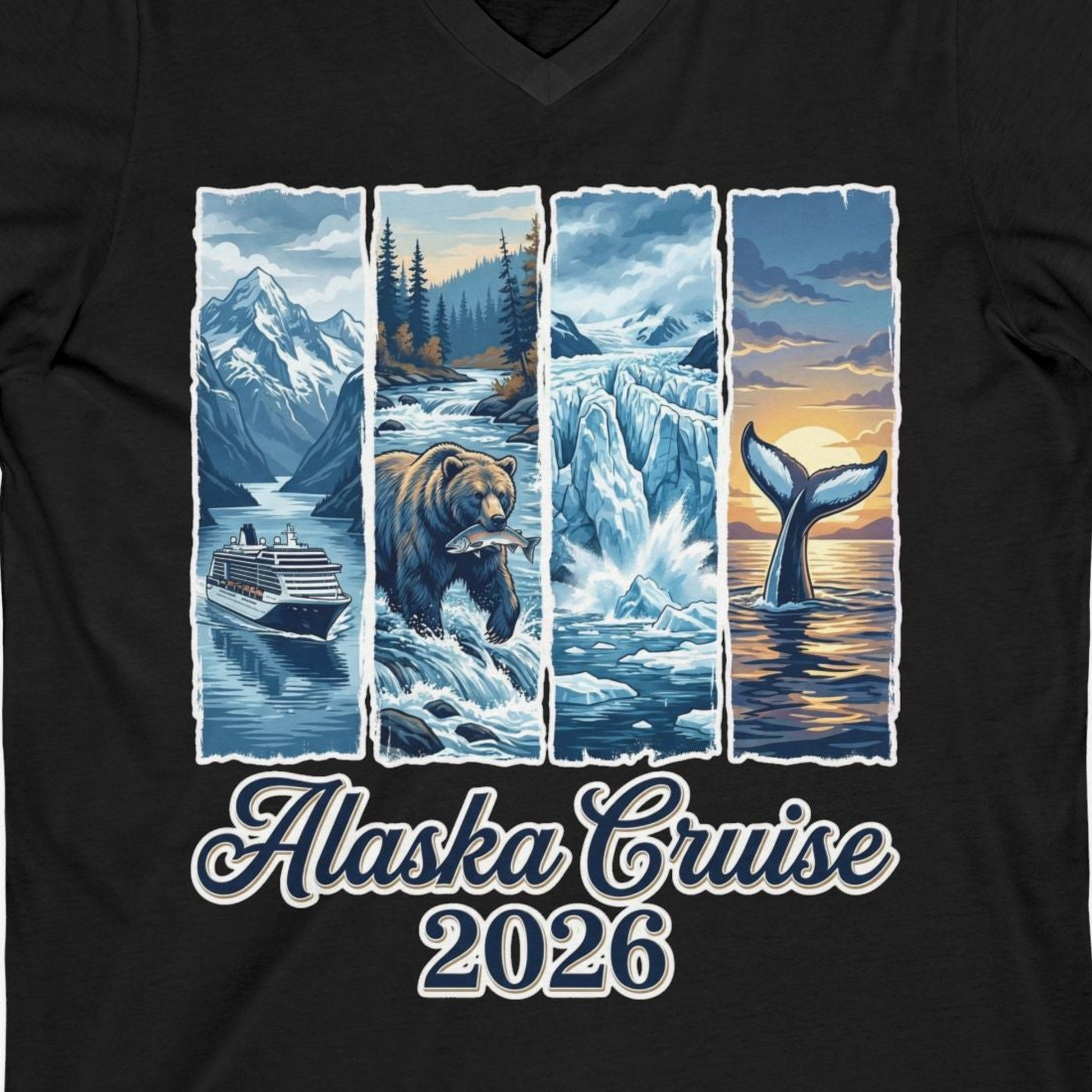 Alaska Cruise 2026 Scenic Wildlife Adventure Souvenir Shirt — V-Neck V-Neck Shirt – Alaska Cruise Shirts Close Up