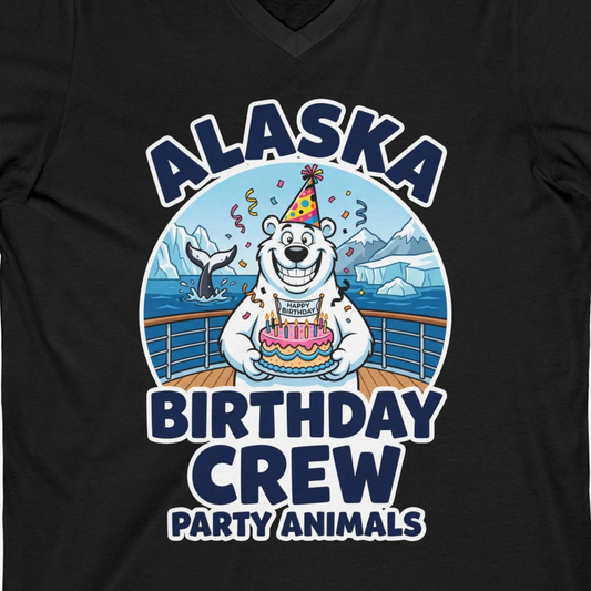 Alaska Birthday Crew Party Animals Polar Bear Cruise Shirt — V-Neck V-Neck Shirt – Alaska Cruise Shirts Close Up