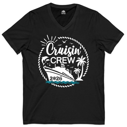Cruisin Crew Shirt Tropical Family Group Cruise 2026 Caribbean Islands — V-Neck V-Neck Shirt – Alaska Cruise Shirts Close Up