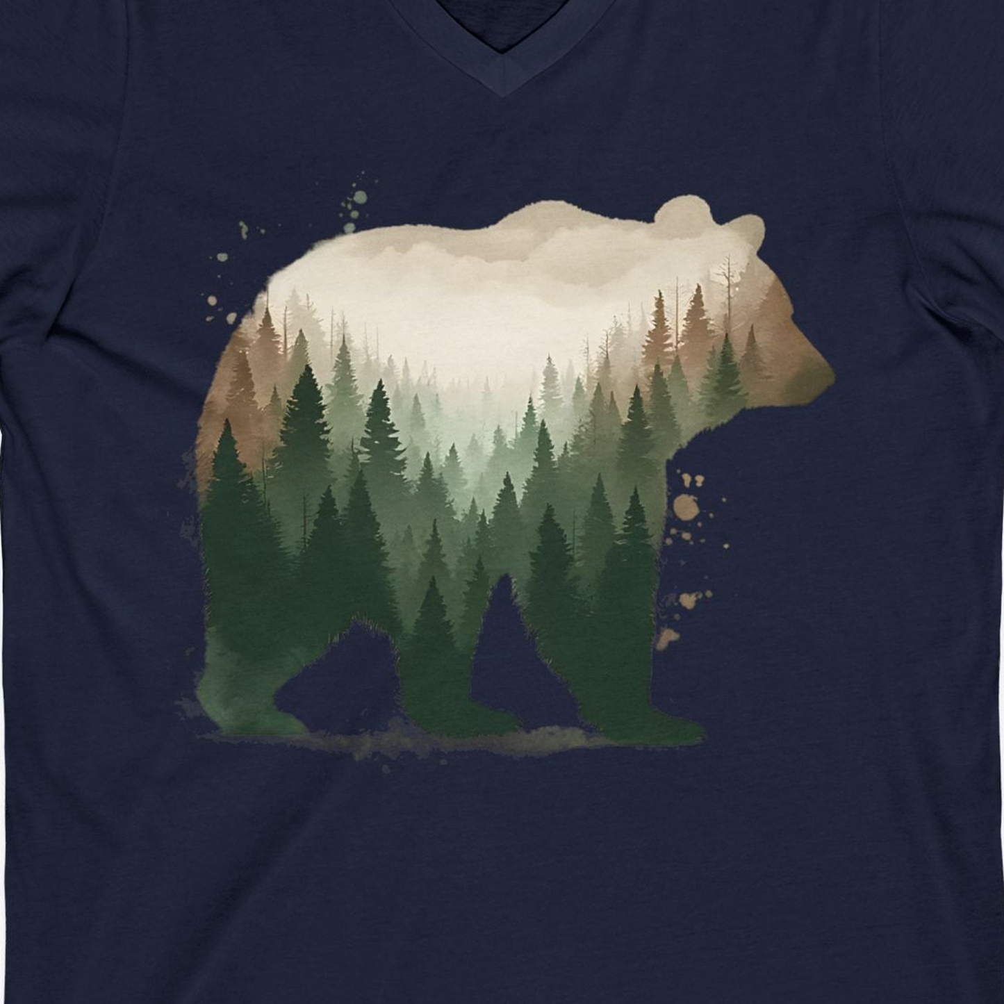 Double Exposure Bear Forest Shirt V-Neck Shirt – Alaska Cruise Shirts Close Up