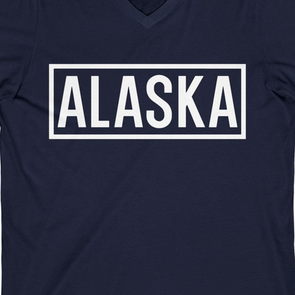 Alaska Bold Text Minimalist Monochrome Graphic Shirt for Travelers — V-Neck V-Neck Shirt – Alaska Cruise Shirts Close Up