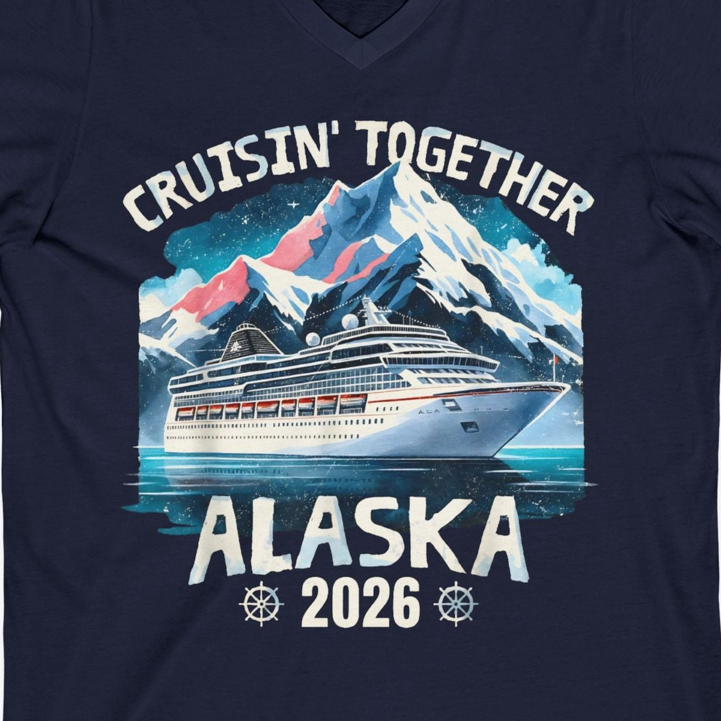 Alaska Cruise 2026 Shirt V-Neck Shirt – Alaska Cruise Shirts Close Up
