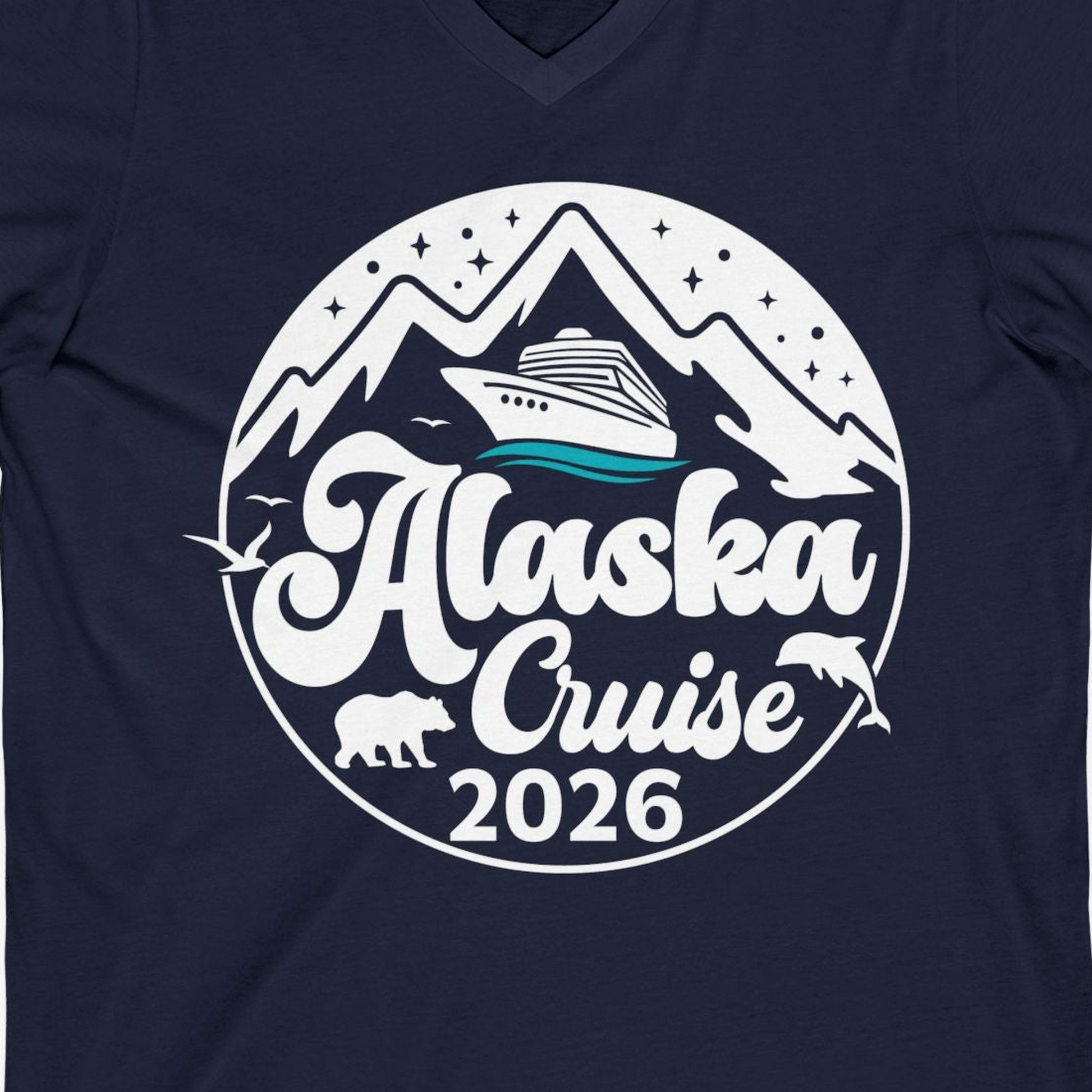 Alaska Cruise 2026 Shirt V-Neck Shirt – Alaska Cruise Shirts Close Up