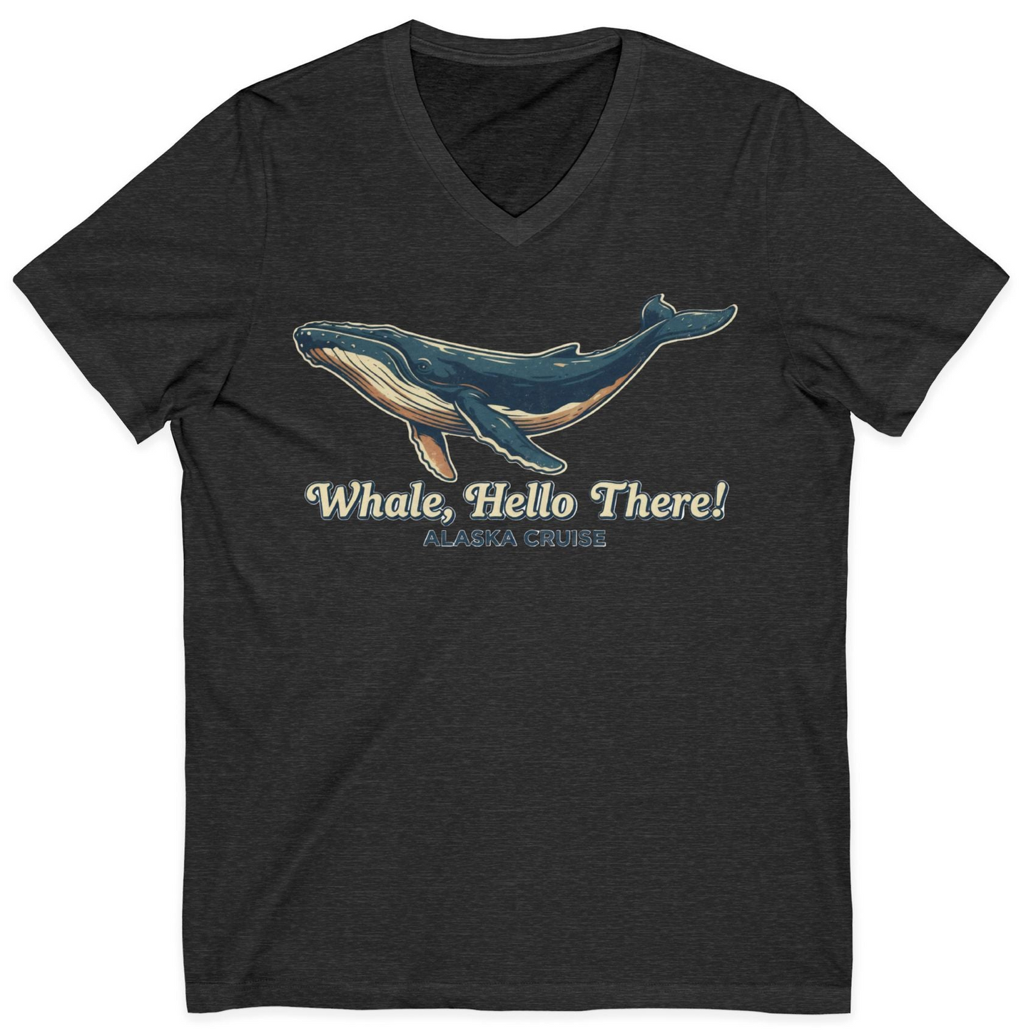 Whale Hello There Alaska Cruise Shirt V-Neck Shirt – Dark Grey Heather – Alaska Cruise Shirts