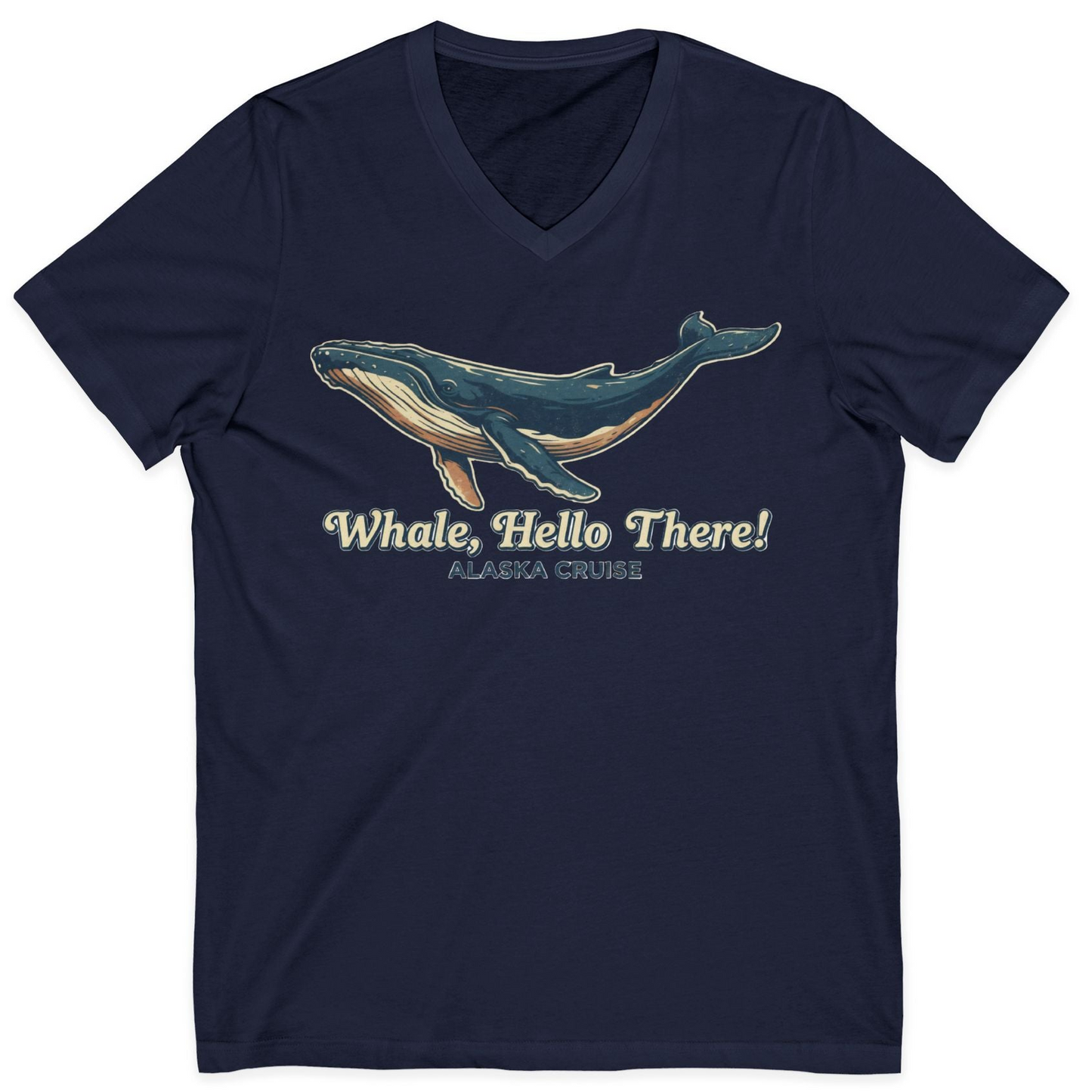 Whale Hello There Alaska Cruise Shirt V-Neck Shirt – Navy – Alaska Cruise Shirts