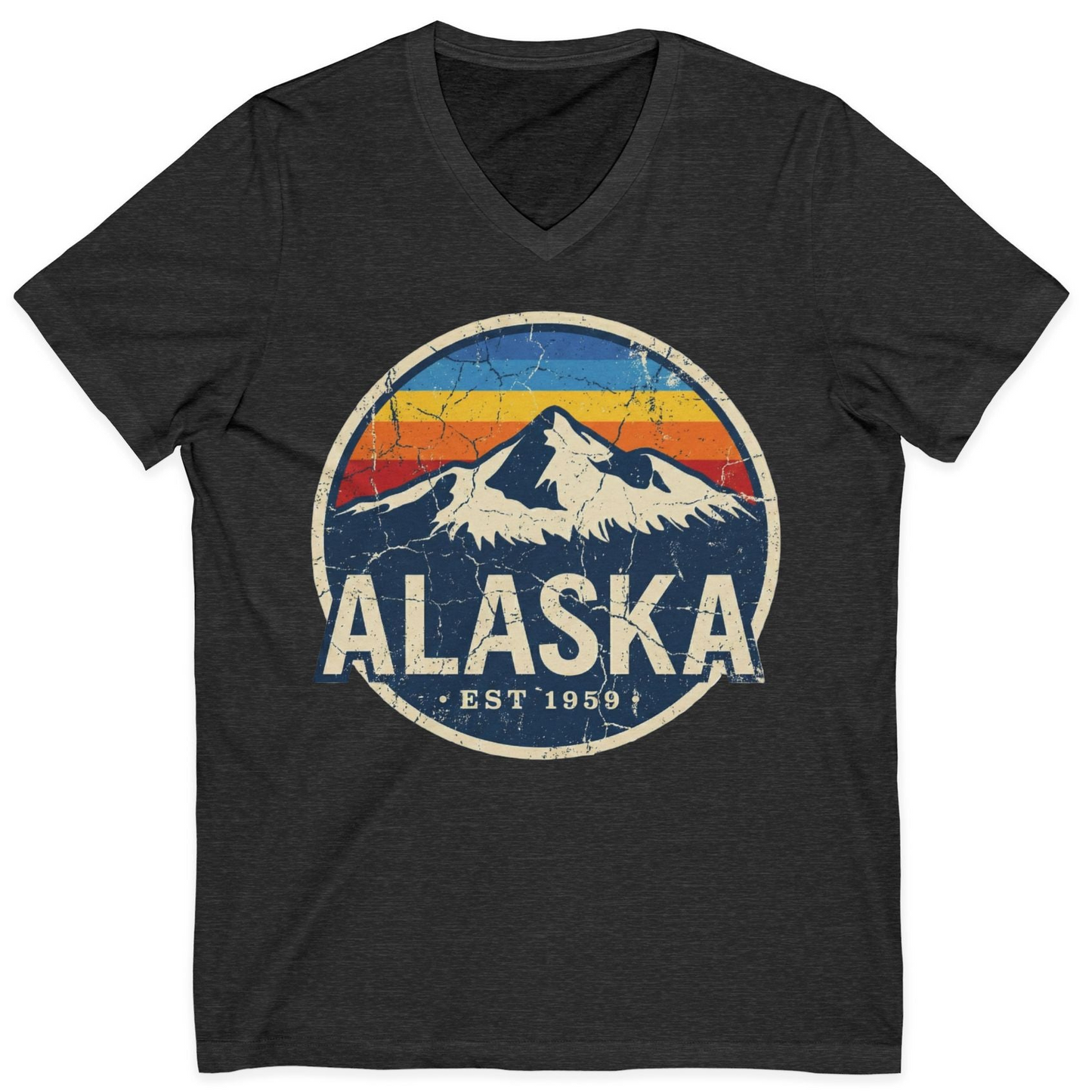 Alaska Vintage Shirt V-Neck Shirt – Dark Grey Heather – Alaska Cruise Shirts