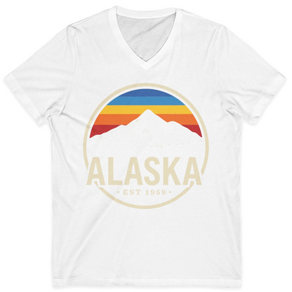 Alaska Vintage Mountain Sunset Shirt V-Neck Shirt – White – Alaska Cruise Shirts