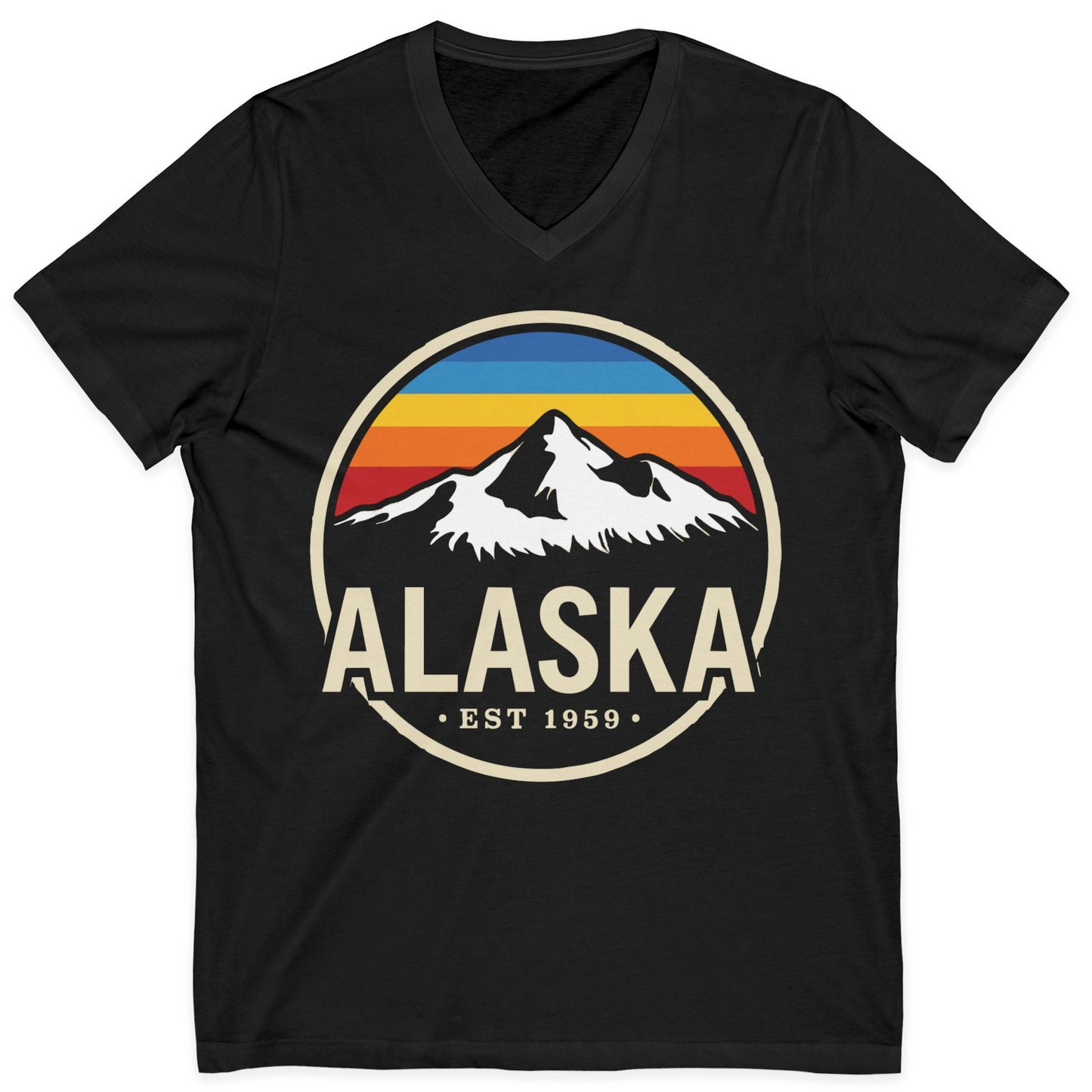 Alaska Vintage Mountain Sunset Shirt V-Neck Shirt – Black – Alaska Cruise Shirts