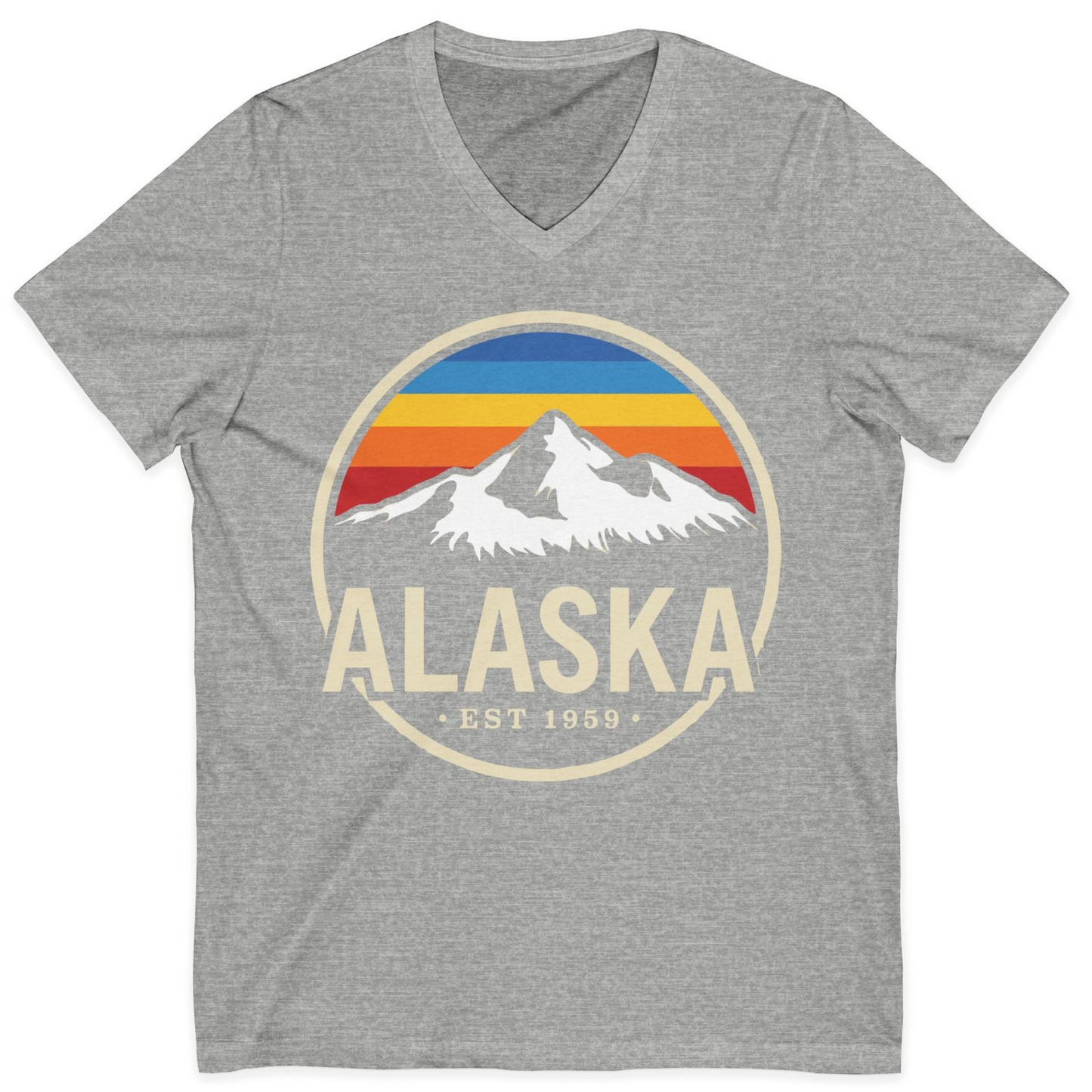 Alaska Vintage Mountain Sunset Shirt V-Neck Shirt – Athletic Heather – Alaska Cruise Shirts