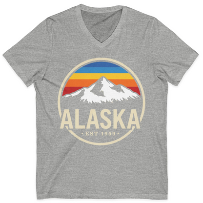 Alaska Vintage Mountain Sunset Shirt V-Neck Shirt – Athletic Heather – Alaska Cruise Shirts