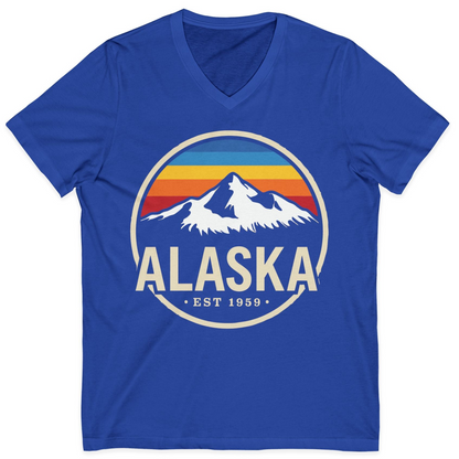 Alaska Vintage Mountain Sunset Shirt V-Neck Shirt – True Royal – Alaska Cruise Shirts