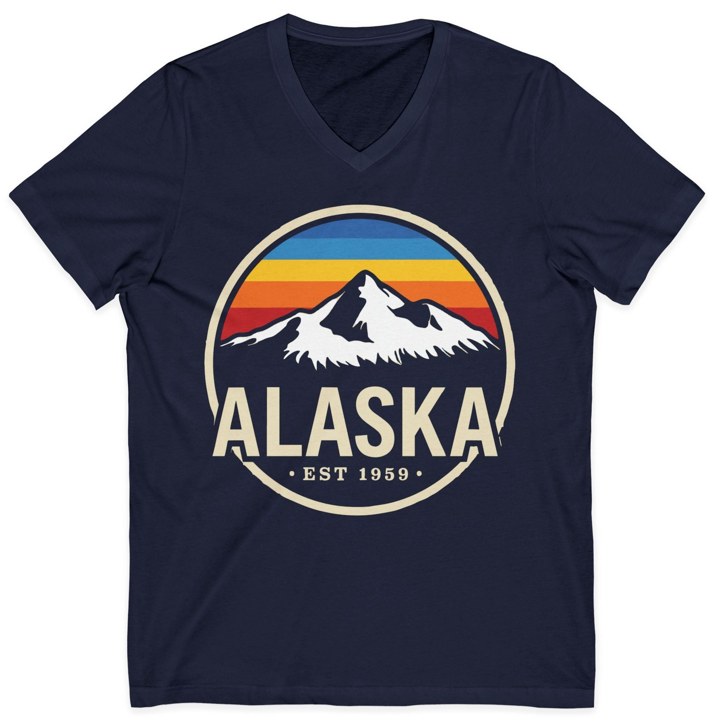 Alaska Vintage Mountain Sunset Shirt V-Neck Shirt – Navy – Alaska Cruise Shirts