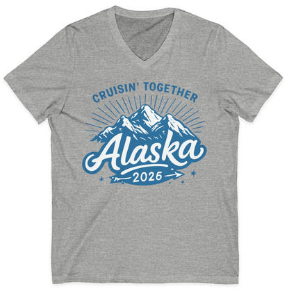 Alaska Cruise Mountains Adventure Shirt V-Neck Shirt – Athletic Heather – Alaska Cruise Shirts