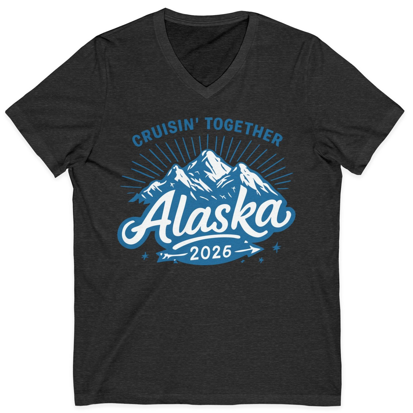 Alaska Cruise Mountains Adventure Shirt V-Neck Shirt – Dark Grey Heather – Alaska Cruise Shirts